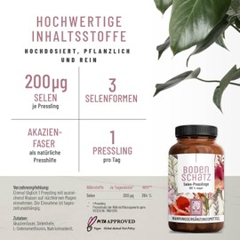 NATURTREU® Selen hochdosiert - 3-fach Komplex mit 200 µg Selen pro Tag - 90 Tabletten, ohne unerwünschte Zusatzstoffe, in Deutschland produziert & geprüft - 100% vegan