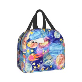 Hulnulnu Galaxy Colorful Planet Insulated Lunch Bag Reusable Lunch Box Portable Cooler Lunch Boxes Waterproof Lunch Tote for Picnic Office Work