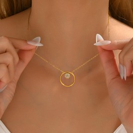 NONAMOIS 18K Gold Plated Simulated Diamond Pendant Necklaces for Women Dainty Gold Circle Cubic Zirconia Star Station Choker Necklace Trendy Non Tarnish Wedding Prom Brides Jewelry Gifts