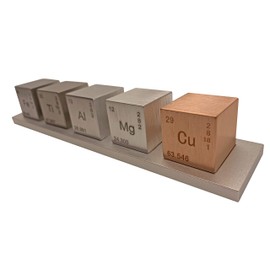 Trace Gadgets Element 1 inch Cube Set 5 PCS - Titanium Aluminum Copper Iron Magnesium - with Display (95.0-99.95percent Purity TI Al Cu Fe Mg)