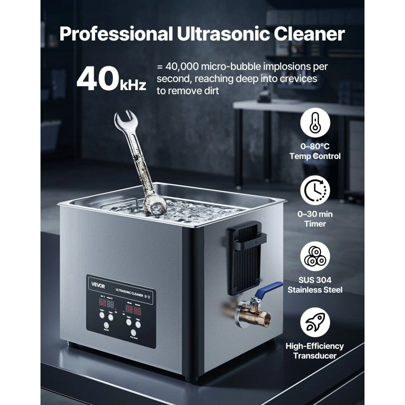 Professional 15L Ultrasonic Cleaner Machine Digital Display 240W Stainless Steel