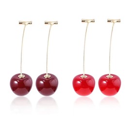 3D Red Cherry Earrings for Women Cute Acrylic Cherry Drop Earrings Sweet Lovely Light Weight Fruit Earrings for Women Tassel Earrings Charm Jewelry (A Style)