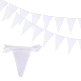MECCANIXITY 2 Pcs 50 Feet White Pennant Banner Flags String Triangle Hanging Triangle Bunting Flags for Festive, Wedding, Birthday Party Decorations