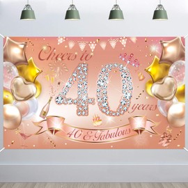 HOWAF Woman 40th Birthday Party Decoration Rose Gold, Fabric Banner for 40th Birthday Photo Backdrop Photography Background, 40th Birthday Outdoor Garden Table Wall Decoration Supplies