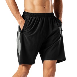 HMIYA Men's Casual Sports Quick Dry Workout Running or Gym Training Short with Zipper Pockets(Black Gray,3XL)