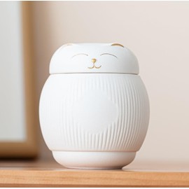 DiDiBirDi Ceramic Urn for Cat, Animal Urn, Pet Cremation Box, Cat Urn for Ashes, Black Cat Urns for Ashes (White)