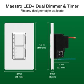Lutron Maestro LED+ Dual Dimmer and Timer Switch for Lights or Fans| 75-Watt LED Bulbs/2.5A Fans, Single-Pole | MACL-L3T251-WH | White