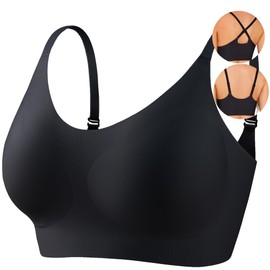 PRETTYWELL Bralettes for Women Padded, Cross-Back Bras for Women Wirefree, Seamless Comfortable Bra with Adjustable Straps (Black, XL)