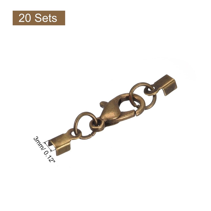 sourcing map 20Sets 3mm Fold Over Cord Ends with Lobster