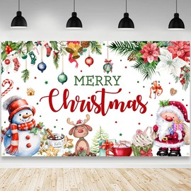 AIBIIN Merry Christmas Backdrop Santa Claus Snowman Photography Background Christmas Xmas Holiday Party Decorations Banner Photo Studio Props 70.8 x 43.3 inch