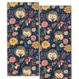ainori Cute Hedgehog 2 Pack Hand Towels, 14.5x28 Inch Towel Set with Woodland Animal Mushroom and Floral Pattern, Soft Absorbent Polyester, for Bathroom Kitchen Cabin Home Decor Gifts for Adults
