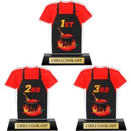 DoubleFill 3 Pcs Chili Cook Off Trophies 1st 2nd 3rd Place Medals Chili Cookoff Prizes 4.72" Acrylic Cooking Competition Trophy Awards with Base for Party Decoration(Chili Cook Off)