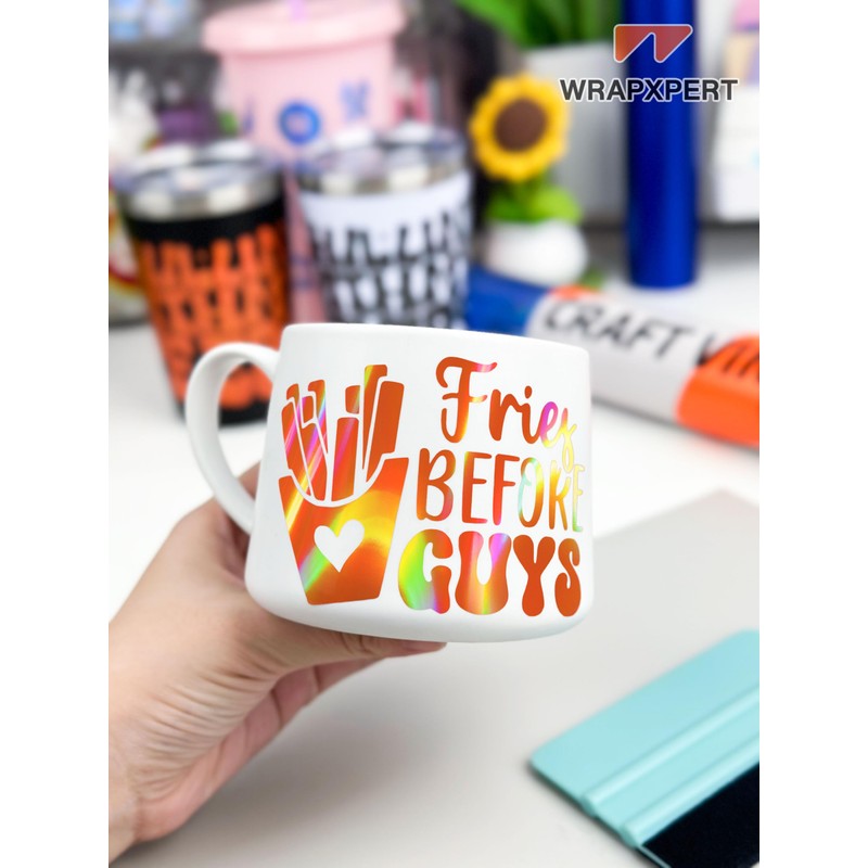 WRAPXPERT Holographic Vinyl Roll Orange, Holographic Permanent Vinyl Orange Glossy