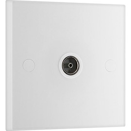 BG Electrical 960-0J Single Co-Axial Socket, White Moulded, Square Edge