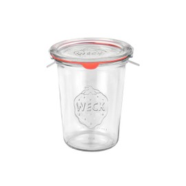 9er Set Original WECK 3/4-Liter Sturzglas, 850 ml, Rundrandglas RR100 + Glasdeckel + Dichtring + Weck-Klammern + GRATIS Rezeptheft, Einmachglas, Einkoch-Set, Einlegen, Einwecken + Konservieren, Glas