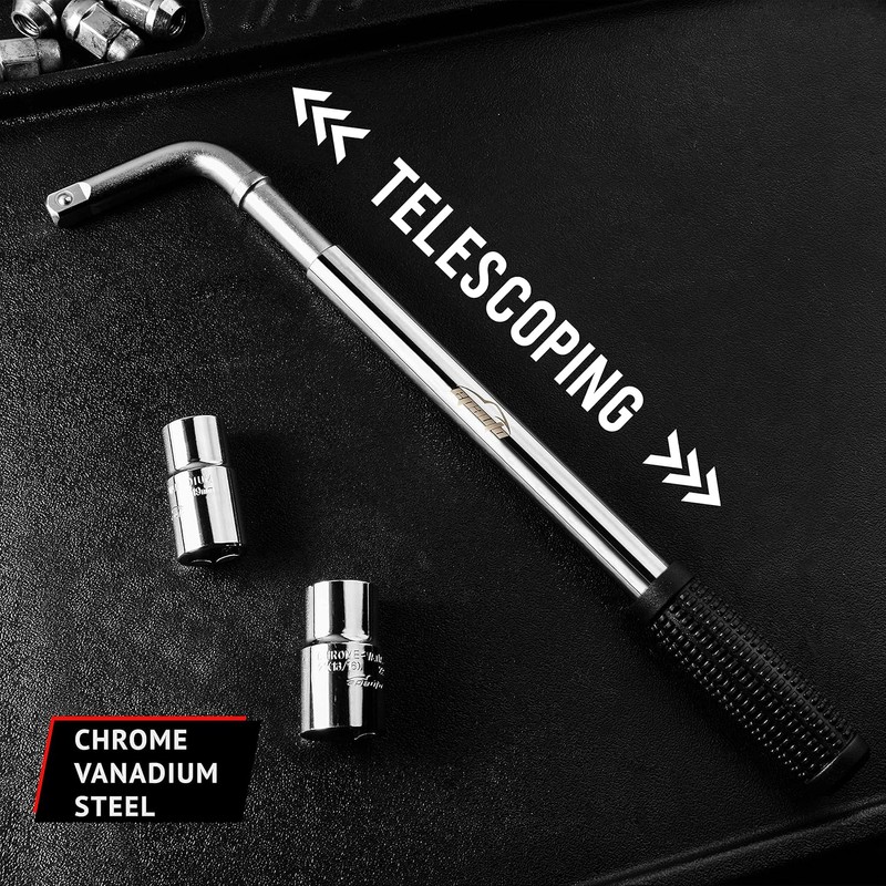 EPAuto Telescoping Lug Wrench, Wheel Wrench with CR-V Sockets (17/19,
