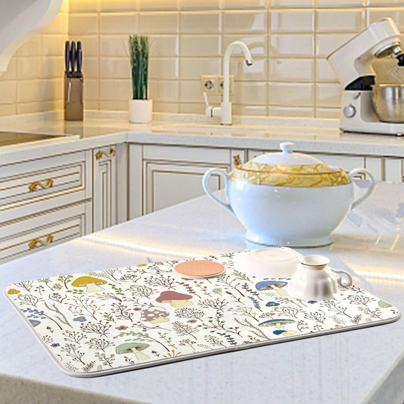 Cute Mushroom Wild Plant Dish Drying Mat for Kitchen Counter