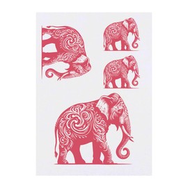 4 x 'Stylised Pink Elephant' Temporary Tattoos - Water Resistant, Skin-Safe, Non-Toxic Transfers, Mixed Sizes (TO00084204)