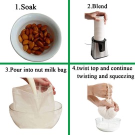 Carrollar Nut Milk Bag, Pro Quality Multiple Usage Reusable Food Strainer, Cold Brew Coffee Bag Cheese Cloth, Ultra Fine Nylon Mesh Food Grade BPA-Free for Milk, Juice, Coffee, Tea, 12"x12" (2 pack)