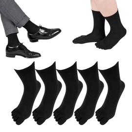 Fukusuke 155N58A9 Men's Socks, Crew Length, 5 Toe Socks, 5 Pairs Set, Reinforced Toe Heels, Deodorizing, Casual, Washable, Tear-Resistant, Men's, Black, 27.0 to 29.0 cm
