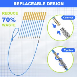 Drainsoon Replaceable Drain Snake Hair Clog Remover 12 Pack, 30 Inch Anti-break Metal Sink Snake with Nylon Layer, Plumbing Snake Drain Cleaner for Bathroom, Bathtub Cleaning, 12 Heads & 1 Handle