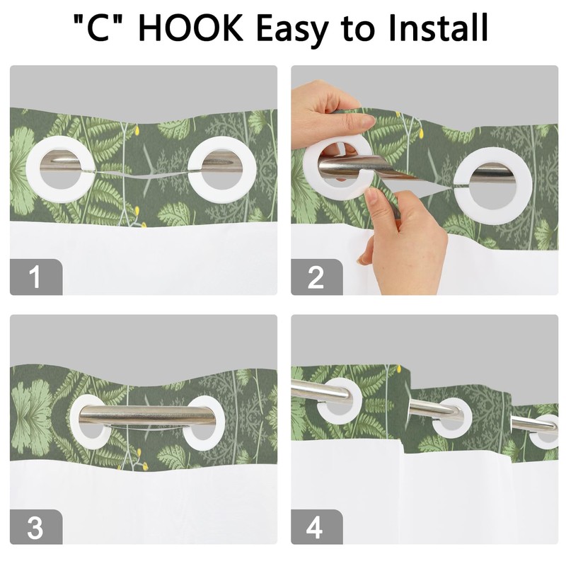 Xiazhilaio No Hook Plant Shower Curtain with Snap in Liner,