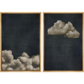 MUDECOR Framed Canvas Print Wall Art Vintage Cloudscape Dark Moody Sky with Floating Clouds Illustrations Modern Art Decorative Chic for Living Room, Bedroom, Office - 24"x36"x2 Natural