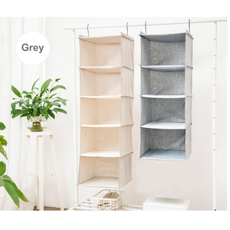 BOMEI PACK Grey Hanging Wardrobe Closet Organizer Shelves with 4