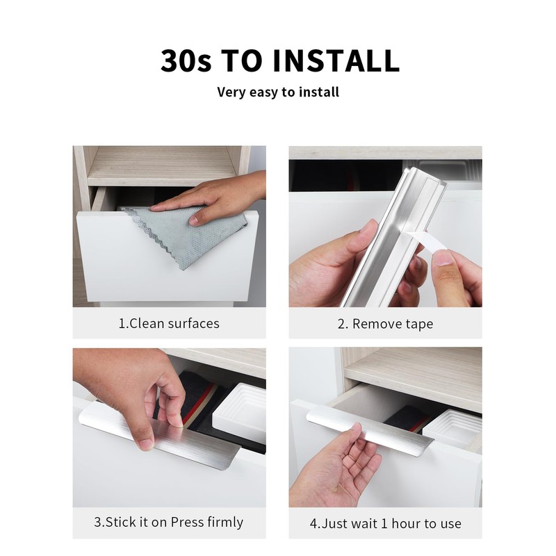 BaiNong 5 Pack 8 inch self Adhesive Cabinet pulls Silvery