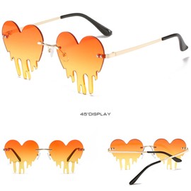 LASPOR Melting Heart Sunglasses for Women Men Rimless Love Heart Flame Sunglasses Party Glasses Fire Flame Glasses(Orange Heart)