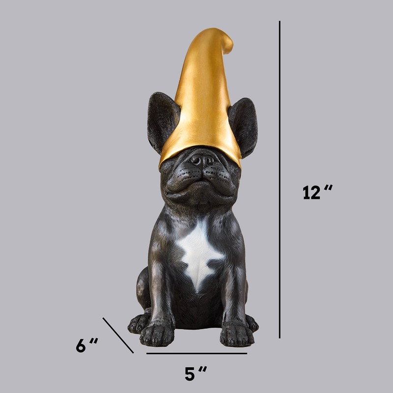 Frenchie Gnome - Black Frenchie Statue with Gold Hat |