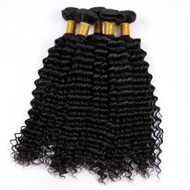 Deep Wave 5Bundles(50g/bundle) with 4x4 Lace Closure, Czrleaty Wet and Wavy Curly Human Hair Bundles with Closure, Unprocessed Brazilian Human Hair Extensions (14/14/14/14/14+14)