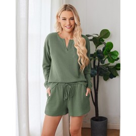 Ekouaer Sweatsuit Sets for Women Matching Lounge Set Soft Pajama Set Loose Tops and Shorts(Dark Green,XX-Large)