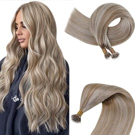 Easyouth Nanoring Real Hair Extensions 20 Inches 50 pieces 50 g Colour Ash Brown Mix Platinum Blonde Nano Tip Fusion Hair Extensions
