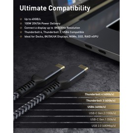 [2 Pack 4Ft] Thunderbolt 4 Cable with 40Gbps/ 100W Charging and 8K Compatible with Thunderbolt 4/3 Monitor, Docking Stations and More