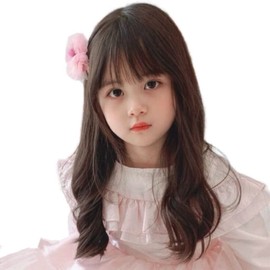 KIDS Wig, For Kids, Half Long, Curly, Girls, All Full Wig, Fluffy, Soft, Airy, See-through Bangs, Cute, Girl Wig, Lightweight, Costume, For Recitals, Birthday Parties, Costume, Shrine Visits (Net Included) (S, Dark Brown)