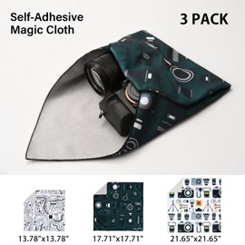 GCJUYA 3pcs Pack Camera wrap, Protective Wrap, Magic Self-Adhesive Cloth, Anti-scratch Lens Camera Wrap, Folding, Washable, Lens pouches, Soft cloth with a sticky for camera