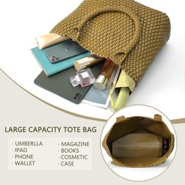 Woven Tote Bag for Women Fashion Woven Bags for Women Shoulder Bag Vegan Leather Handbags Large Work Travel Beach Tote Bags With Purse Mustard Green