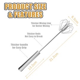 Stainless Steel Egg Beater,Egg Whisk, Hand Push Whisk Blender, Milk Frother, Rotating Push Mixer Stirrer for Whisking, Beating, Stirring