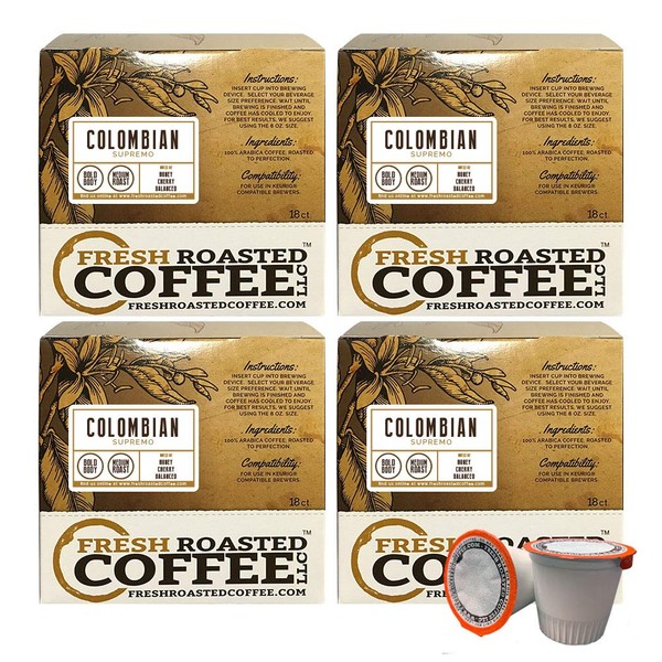 Fresh Roasted Coffee LLC, Colombian Supremo Coffee Pods, Medium Roast, 72 Count