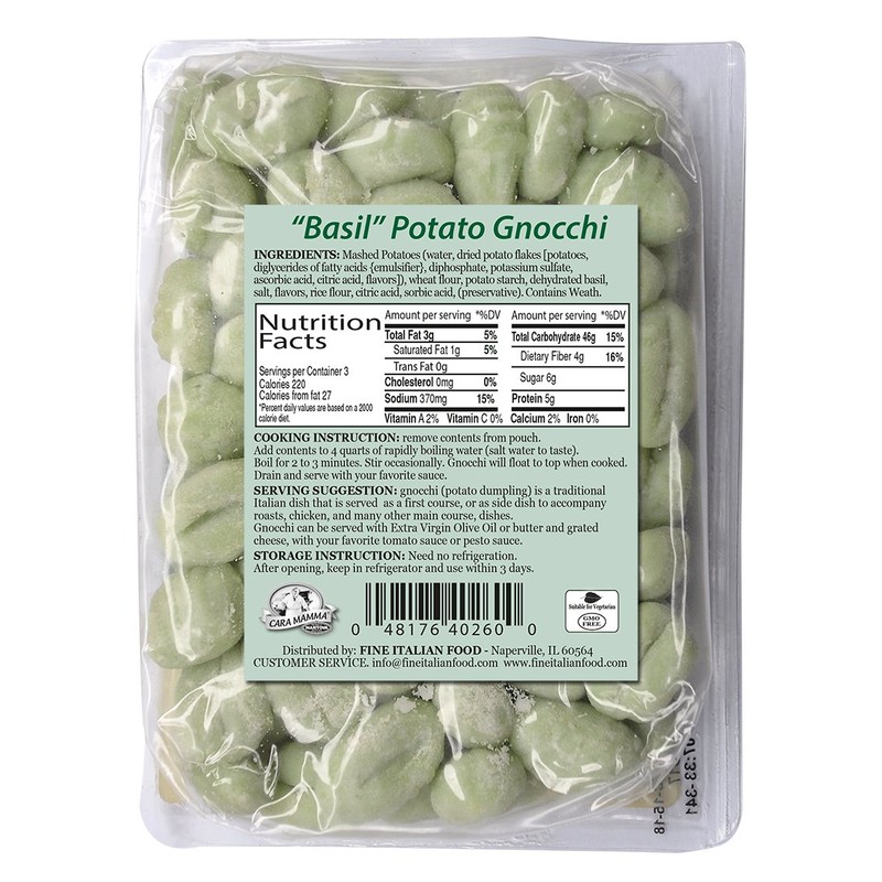 Mantova Cara Mamma Basil Potato Gnocchi (1 lb. Packs -