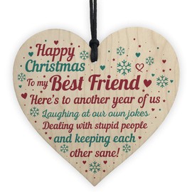 RED OCEAN Handmade Wooden Heart Plaque Funny Christmas For Best Friend Friendship Keepsake Hanging Tree Decoration Bauble