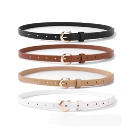 HOTWILL 4 Pack Women Skinny Belts for Jeans Dress Thin Waist Belt for Ladies with Gold Buckle 0.55" Width