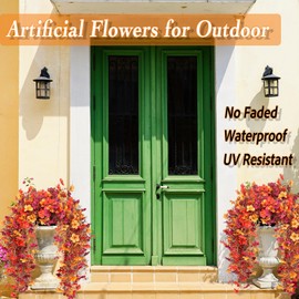 Lotus Hills Artificial Mums for Outdoors, 4 pcs Faux Flowers for Outdoor Planters, Lifelike Colorful Fall Porch Decor, Fake Sunset Mums for Yard Patio Lawn Garden, Autumn Silk Flowers for Outside