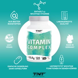 TNT Vitamin Complex (120 Capsules) • All Important A-Z Vitamins • High Quality Multivitamin Complex • Multi Vitamin Complex • Multivitamin Preparation • 100% Vegan