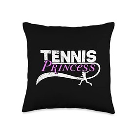 Tenniskleidung für Tennisspielerin zum Training Princess Tennis Racket Throw Pillow, 16x16, Multicolor