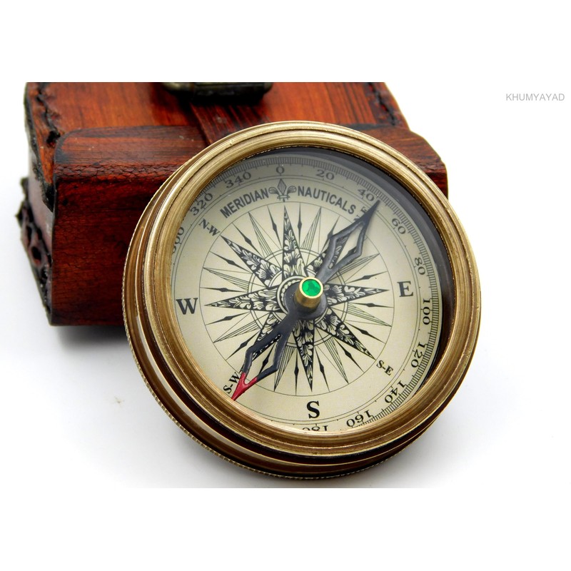 KHUMYAYAD Antique Brass Pocket Compass Handcrafted Full Functional with Leather