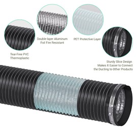 Drasum Dryer Vent Hose 4 Inch Duct 10 FT Duct Hose with 2 Clamps–4 Layer PVC and Aluminum Flexible Duct for HVAC Ventilation