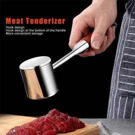 Meat Tenderizer, 304 Stainless Steel Meat Mallets Hammer Dual Sided Meat Tenderizer Tool with Wood Handle for Home cooking