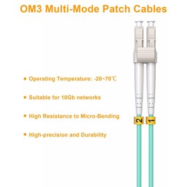 VANDESAIL Fiber Patch Cable LC to LC Multi Mode, 5 Pack OM3 Fiber LC-LC Multimode Patch Cords Duplex 10G LSZH 50/125µm 0.2m/0.65FT